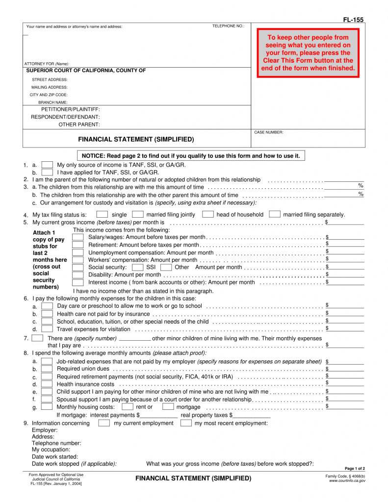 a blank family law form