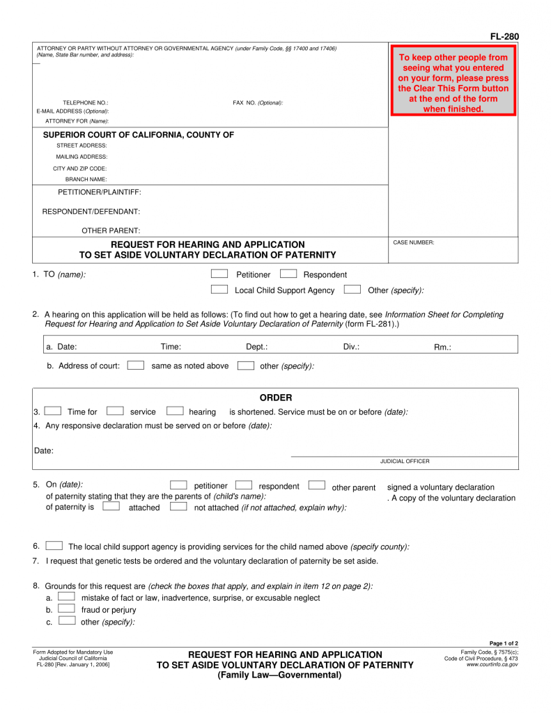 an empty Family Law form