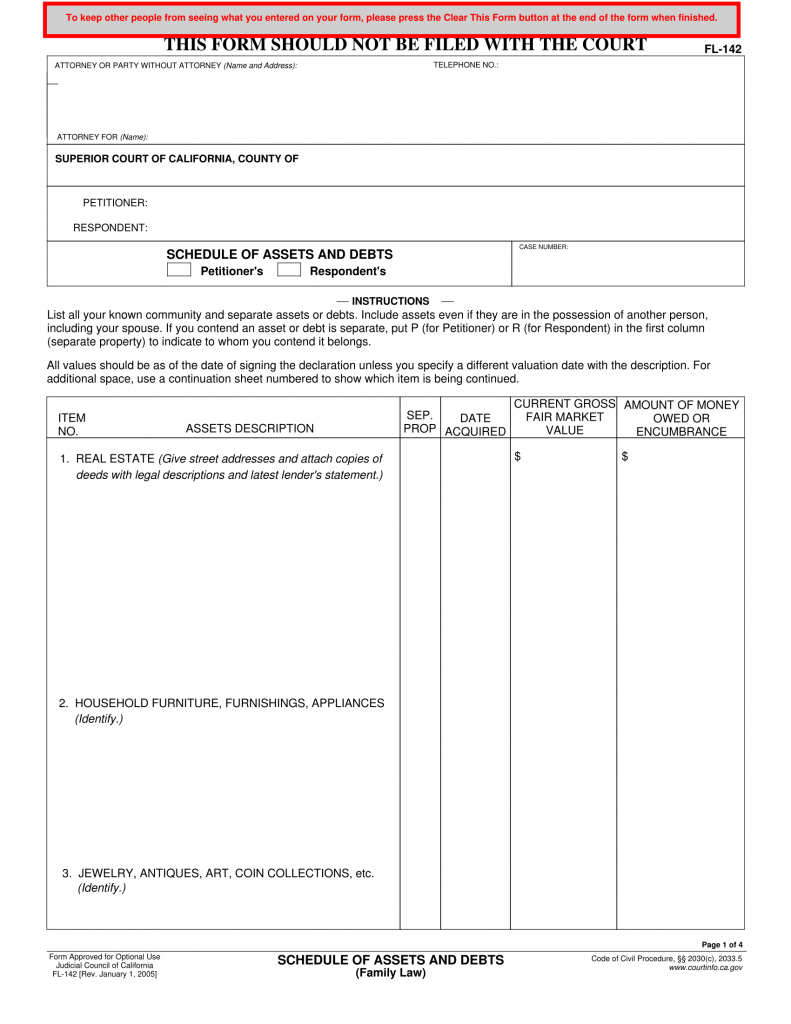 a blank family law form