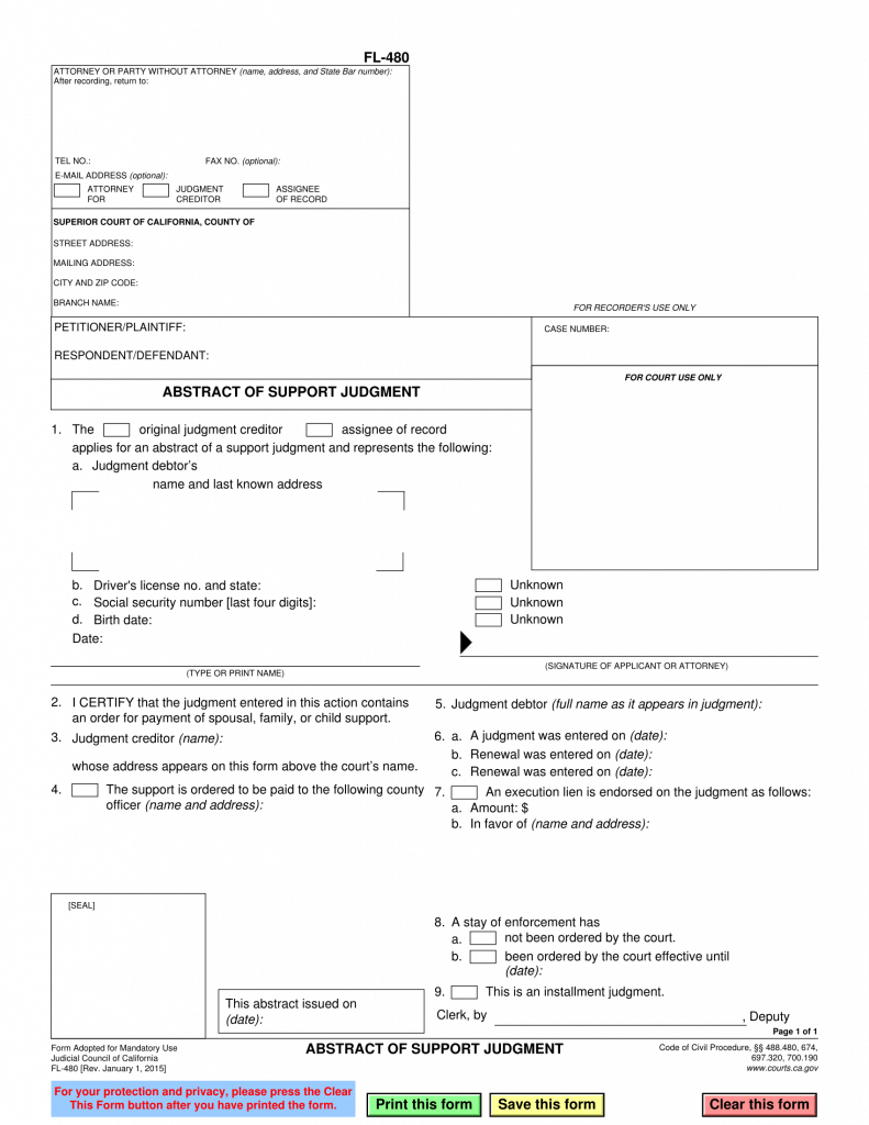 an empty family law form