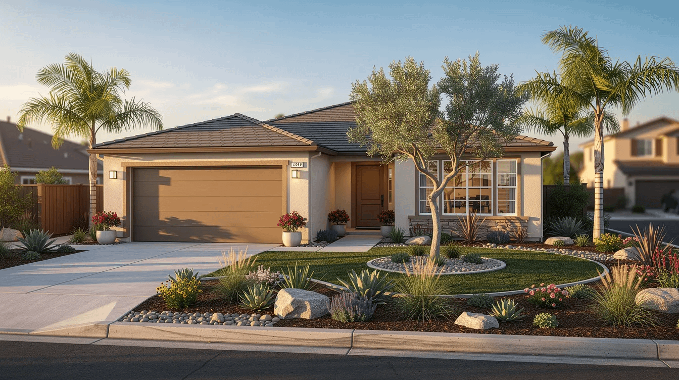 The image depicts a charming residential home in a suburban California neighborhood, surrounded by well-maintained landscaping, showcasing the inviting atmosphere of family life. This serene setting may evoke thoughts of family law matters, such as child custody and divorce proceedings, that often take place in communities like Santa Ana, CA.
