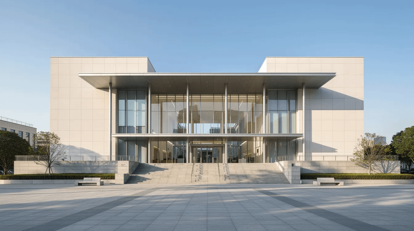 The image depicts a modern courthouse building characterized by its clean architectural lines and contemporary design. This structure serves as a venue for various legal proceedings, including family law matters such as same sex divorce and child custody arrangements in Orange County.
